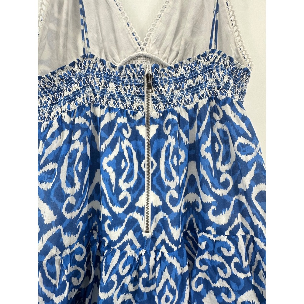 Alice + Olivia Imogene Blue Ikat Tiered Cotton Maxi Dress Size 10 Wedding Guest - Picture 13 of 16
